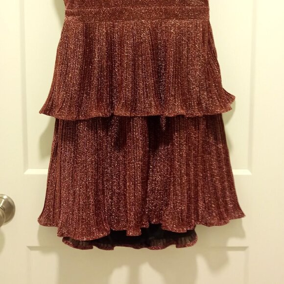 Lulus Women's Magenta Open Back Metallic Pleated Mini Dress - Picture 5 of 6